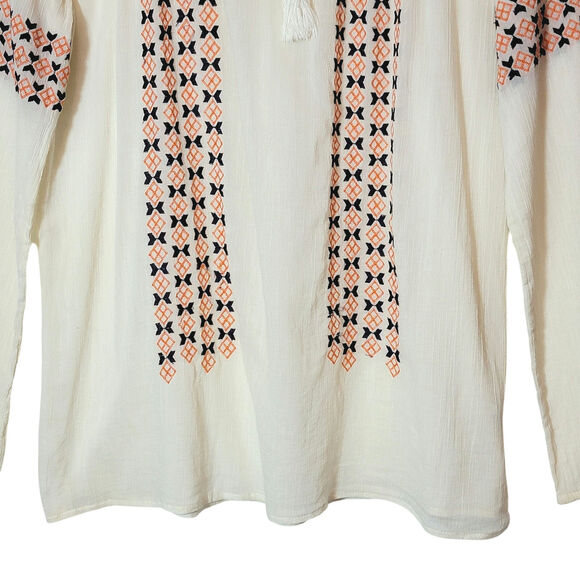 Joie Embroidered Boho Peasant Top Long Sleeve Lightweight Ivory Cream Cotton M - Picture 6 of 16